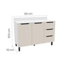 Ver imagem 3 de Balcão de Cozinha 120 Cm Meena 2 Portas 3 Gavetas Branco/creme - Politorno