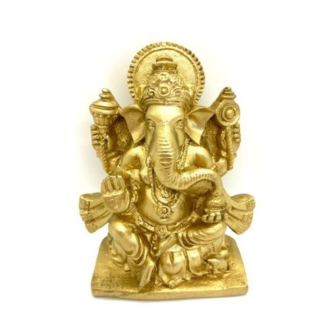 Ganesha Sentado Dourado em Resina 11 cm