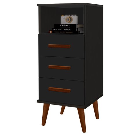 Balcão / Aparador Pan. 3 Gavetas + Pés Retrô Multi Prático Cor Preto Black Fosco Passe