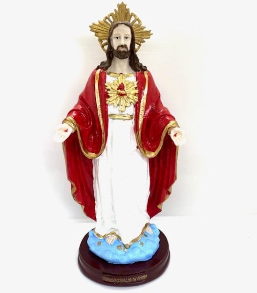 Imagem Sagrado Coração Jesus Manto Vermelho em Resina 31 cm - 1