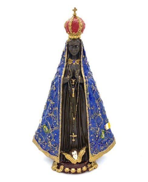 Nossa Sra Aparecida Manto Aberto Escultura em Resina 34 cm