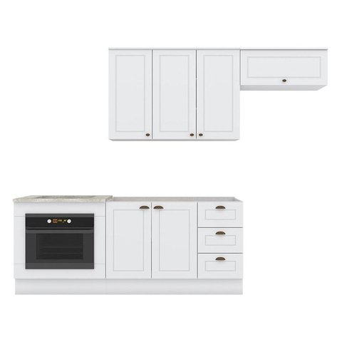 Cozinha Completa Americana 4 Peças com Balcão Forno de Embutir Branco e Tampo Cooktop Calcare - Móve