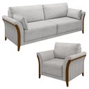 Ver imagem 1 de Kit Sofá Living 3 Lugares e Poltrona 102cm Pés Madeira Roya M22 Veludo Cinza - Mpozenato