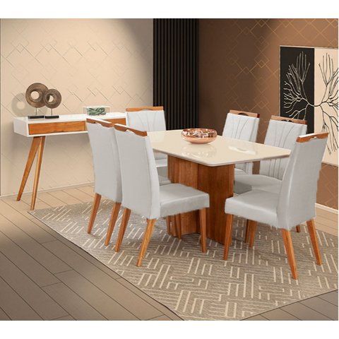 Mesa de jantar + 6 cadeiras Milão Tampo 160 cm C 13