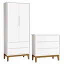 Ver imagem 1 de Cômoda Gaveteiro e Guarda Roupa Infantil 2 Portas New Classic Branco com Pés Madeira ? Reller