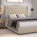 Ver imagem 1 de Cabeceira Estofada 1.95 para Cama Box King Capitonê Dubai Suede Cappuccino - Lh Móveis