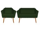 Ver imagem 1 de Kit Namoradeira + 1 Poltrona Decorativa Agatha Suede Verde Pés Madeira Ms Decor