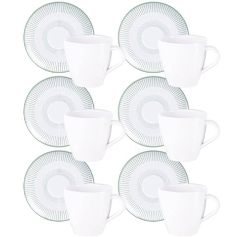 Conjunto 12 Peças Xícaras e Pires de Chá em Porcelana 200ml