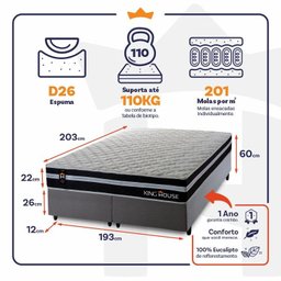 Conjunto Cama Box Super King c/ Molas Ensacadas Durham Cinza 193x203x60 - 3
