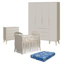 Ver imagem 1 de Quarto de Bebê 4 Portas com Cômoda Gaveteiro Elfe Retrô e Berço Americano Danny Areia Acetinado Natu
