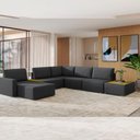 Ver imagem 6 de Sofá de Canto 5 Lugares com Chaise Modular Moderno Premium Veludo Preto Agatha