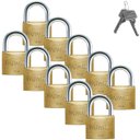 Ver imagem 1 de Cadeado Médio 45mm Haste Curta Latão Maciço Dourado com Chave | Papaiz | Kit 10 Un