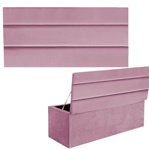 Kit Painel Cabeceira E Calçadeira Baú 140cm Casal Rosa