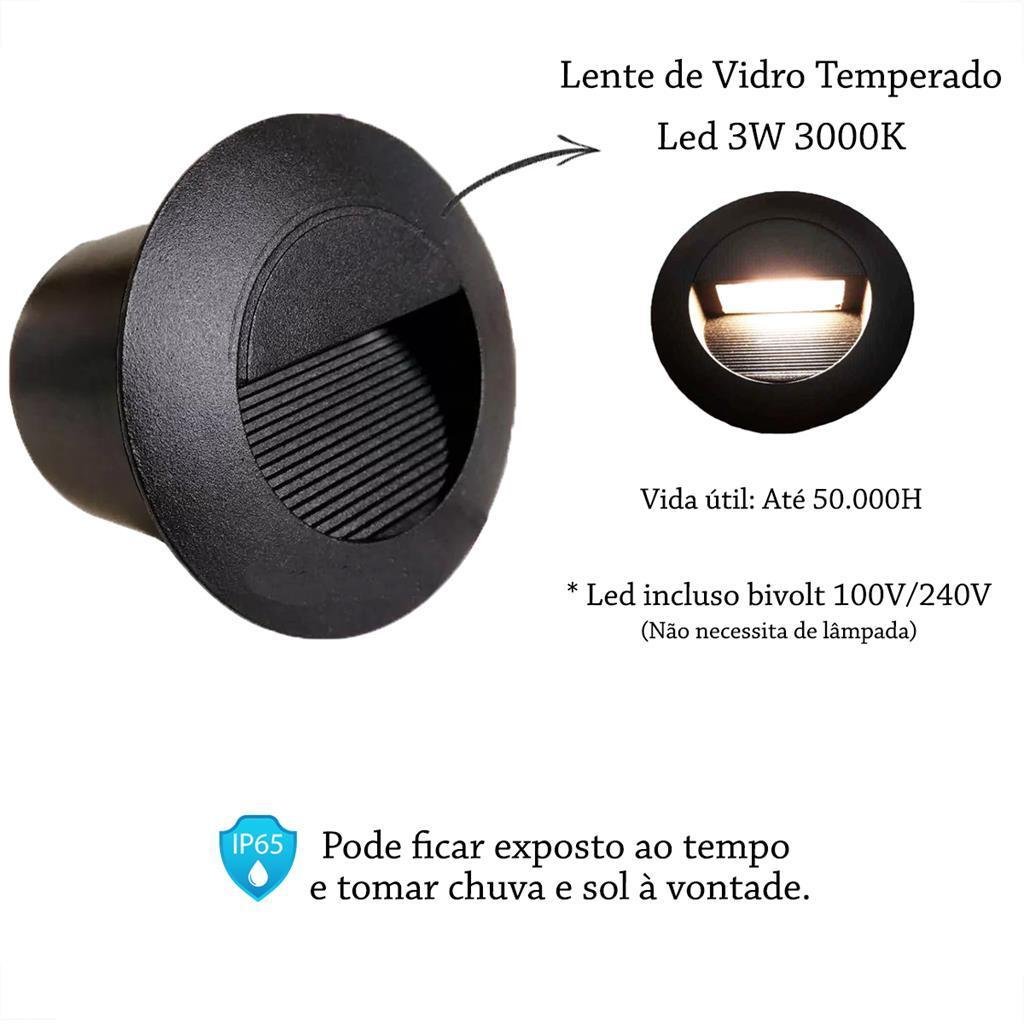 Kit 2 Balizador Redondo Embutir Preto Parede Led Garagem - 4