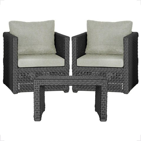 Mesa e 2 Poltronas Madri Corda Náutica Estofado 3 Trama Preto