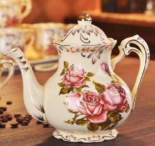 Conjunto De Chá e Café Estilo Britânico Porcelana Chinesa Bule Xícara  Colher Com Bandeja 10 Peças