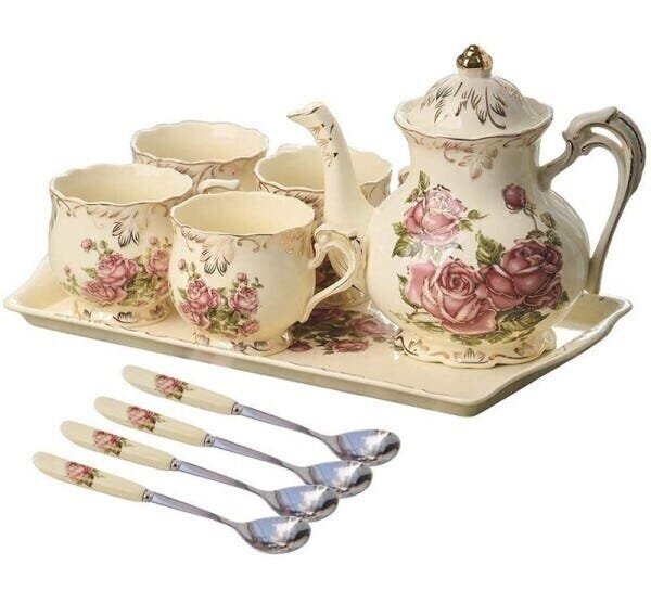 Conjunto de xícaras e bule de porcelana para chá ou café 15 peças