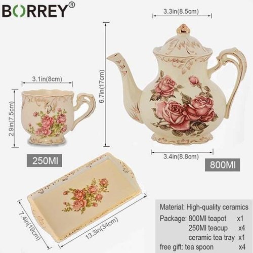 Conjunto De Chá e Café Estilo Britânico Porcelana Chinesa Bule Xícara  Colher Com Bandeja 10 Peças