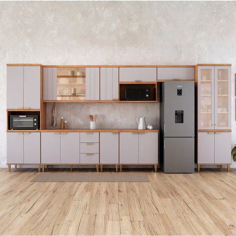 Cozinha Modulada 9 Peças em MDF Elena Cinamomo e Platino