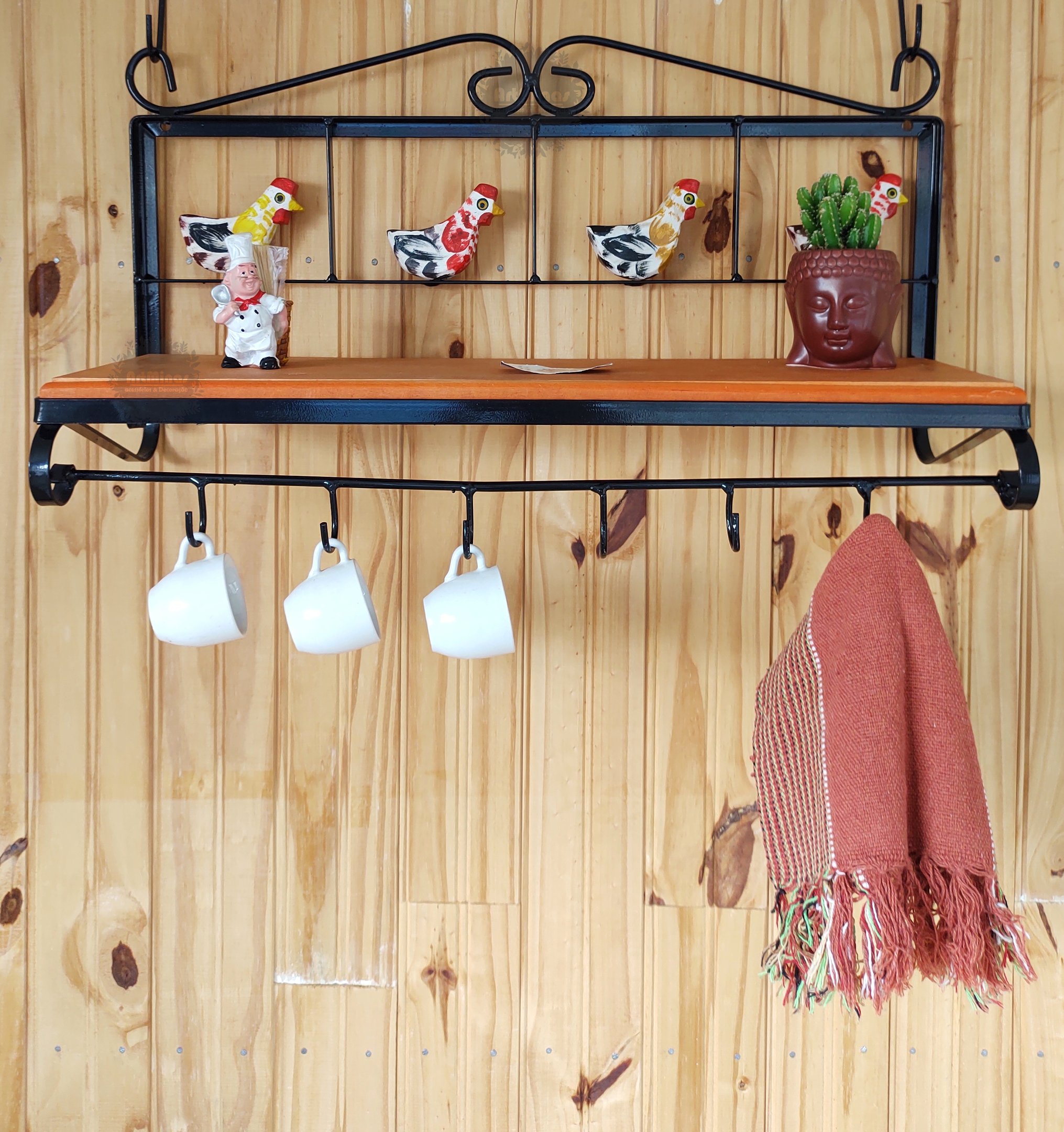 prateleira rústica porta temperos decorativa galinha ferro madeira - 2