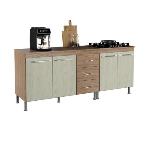 Kit 2 Balcões Modulados Gabinete Pia 120cm e Cooktop 70cm com Tampo Paris Fidelitá Nogal/salinas