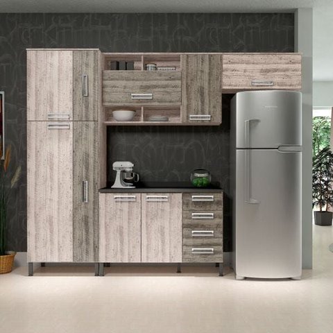 Cozinha Completa 4 Peças com Paneleiro Condimenteira e Balcão Letícia Somopar Saara/Rustico