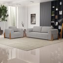 Ver imagem 2 de Kit Poltrona e Sofá Bloom 160cm 02 Lugares com Pés de Madeira Bouclê Cinza - Desk Design