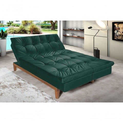 Sofá Cama Versátil Pés de Madeira Verde 403