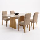 Ver imagem 2 de Conjunto de Mesa de Jantar 4 Lugares Lyra Tampo de Vidro Cinamomo e Off White
