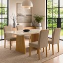 Ver imagem 1 de Conjunto de Mesa de Jantar 4 Lugares Lyra Tampo de Vidro Cinamomo e Off White