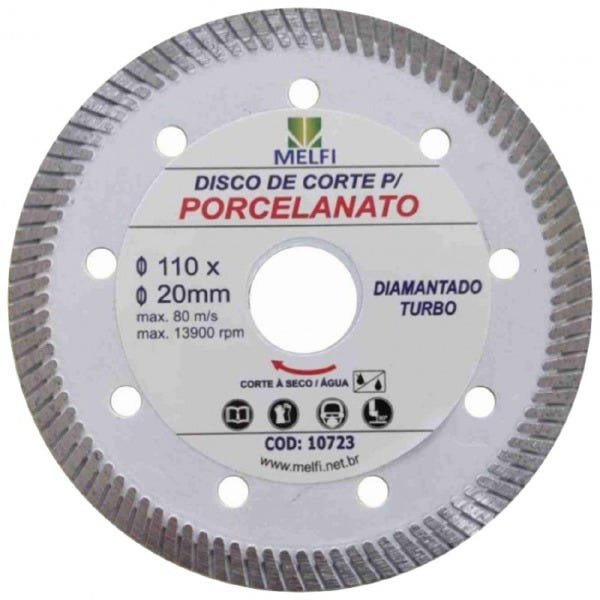 Disco Melfi Diamantado de Corte Turbo Porcelanato 110 X 20 X 10mm