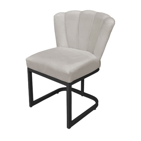 Cadeira de Escritório Pétala Veludo Bege Base de Ferro Preta - Vallisa Decor
