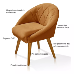 Poltrona Mdf B&a Moderna Confortável Pé Palito Madeira Luxo:terra Cota - 3