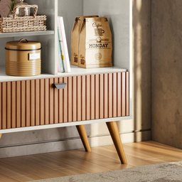 Cantinho do Café Rubi Armário Para Cozinha Off White Perolizado/Tauari Ripado - Lukaliam Móveis - 5