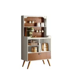 Cantinho do Café Rubi Armário Para Cozinha Off White Perolizado/Tauari Ripado - Lukaliam Móveis - 6
