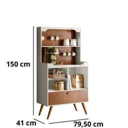 Cantinho do Café Rubi Armário Para Cozinha Off White Perolizado/Tauari Ripado - Lukaliam Móveis - 3