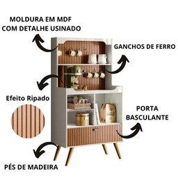Cantinho do Café Rubi Armário Para Cozinha Off White Perolizado/Tauari Ripado - Lukaliam Móveis - 2
