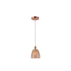 Lustre Pendente em Vidro Moema Cobre/Rose Gold Estilo Retrô Moderno E27