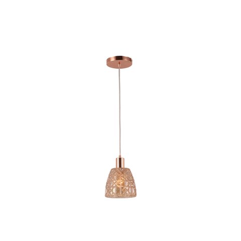 Lustre Pendente em Vidro Moema Cobre/Rose Gold Estilo Retrô Moderno E27