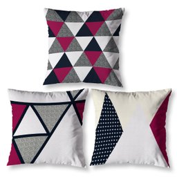 Kit 3 Capa de Almofada 40cm X 40cm Decorativas Estampadas Digital Sala Sofá Quarto Geo Vermelho - 1