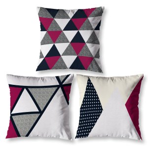 Kit 3 Capa de Almofada 40cm X 40cm Decorativas Estampadas Digital Sala Sofá Quarto Geo Vermelho