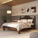 Ver imagem 2 de Conjunto de Quarto Ouro 5 Portas Cama Queen Cômoda 2 Mesas de Cabeceira Pinus Café Finestra Mó