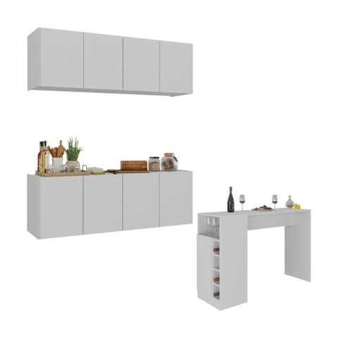 Armário de Cozinha com Bancada Americana/mesa Gourmet Multimóveis Mp2202 Branco Branco
