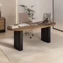 Ver imagem 3 de Mesa para Escritório com Tampo Curvado e Pés Ripados Nogal/preto