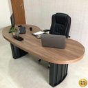 Ver imagem 4 de Mesa para Escritório com Tampo Curvado e Pés Ripados Nogal/preto