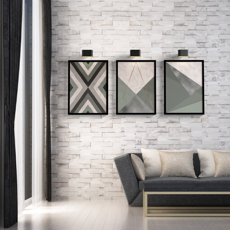 Trio de Quadros Decorativos Cinza Real -60 x 40 -Sala - Quarto/ moldura ...
