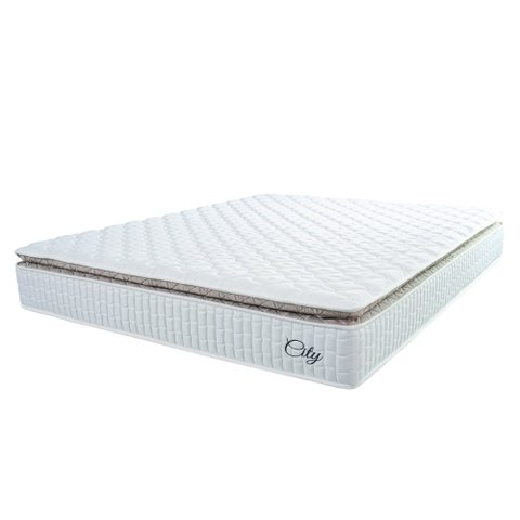 Colchão Casal Molas Ensacadas City Pillow Top 138x188x23cm Branco/bege Hellen