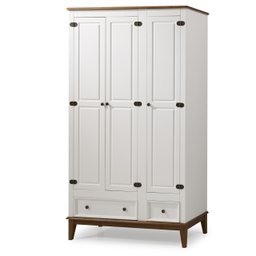 Guarda-roupa Rústico 3 Portas e 2 Gavetas - Madeira Maciça e Mdf - Branco - 1