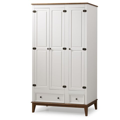 Guarda Roupa Solteiro Madeira Maciça Rústico 3 Portas 2 Gavetas Branco - Apaixone & Decore