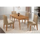 Ver imagem 1 de Conjunto: Mesa de Cozinha Havana Curvo 120cm + 4 Cadeiras Maldivas Naturale - Linho Bege - Rufato